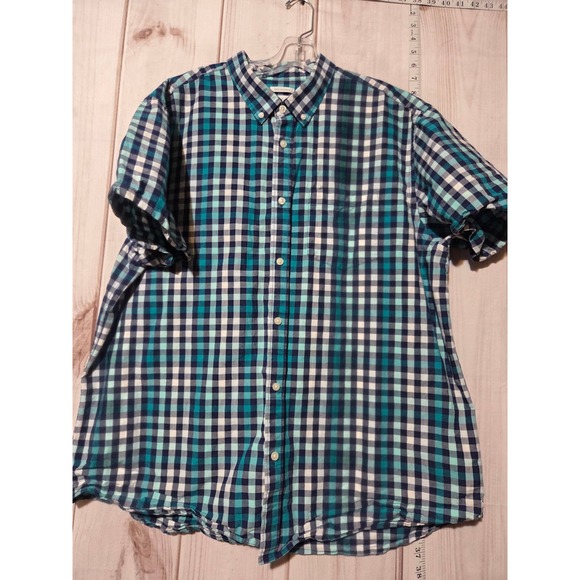Old Navy Other - Old Navy Men's XXL Blue Teal White Plaid Short Sleeve Button Down Shirt Slim Fit